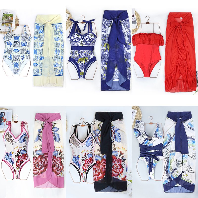 2024 New Women Printed Swimsuit Cover Up Ruffle Strap One Pieces Bathing Suit Floral Swimwear Beachwear