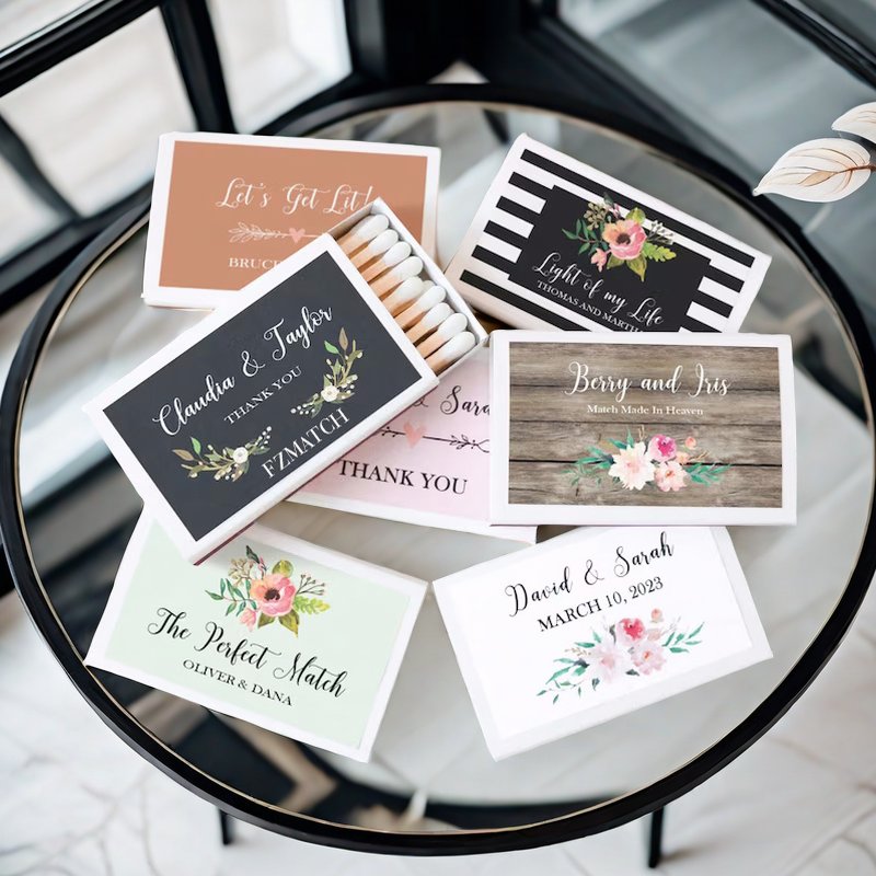 Stick matches, customized safety match boxes, and match colors can be customized