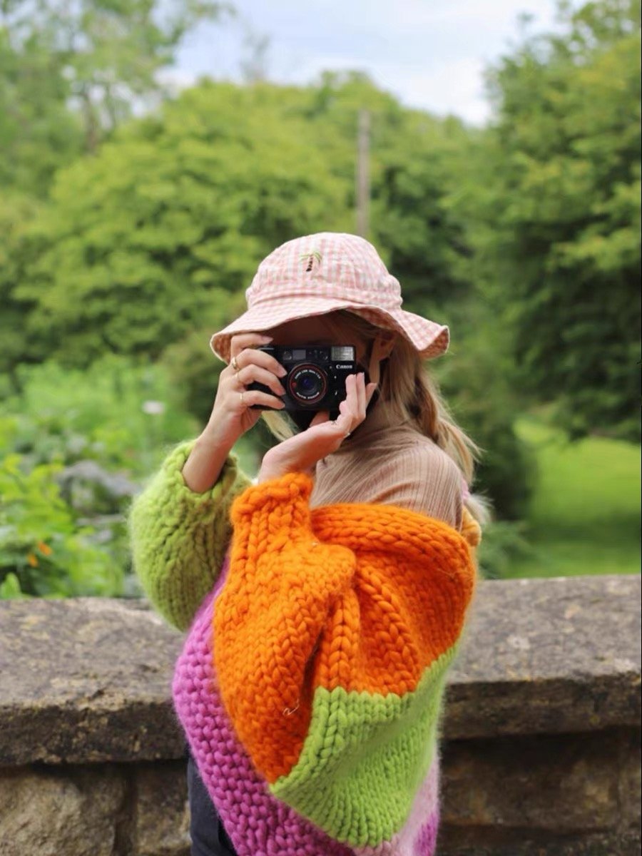 Athletic Trendy Vintage Color Match Color Chunky Sweater Cardigan Lady