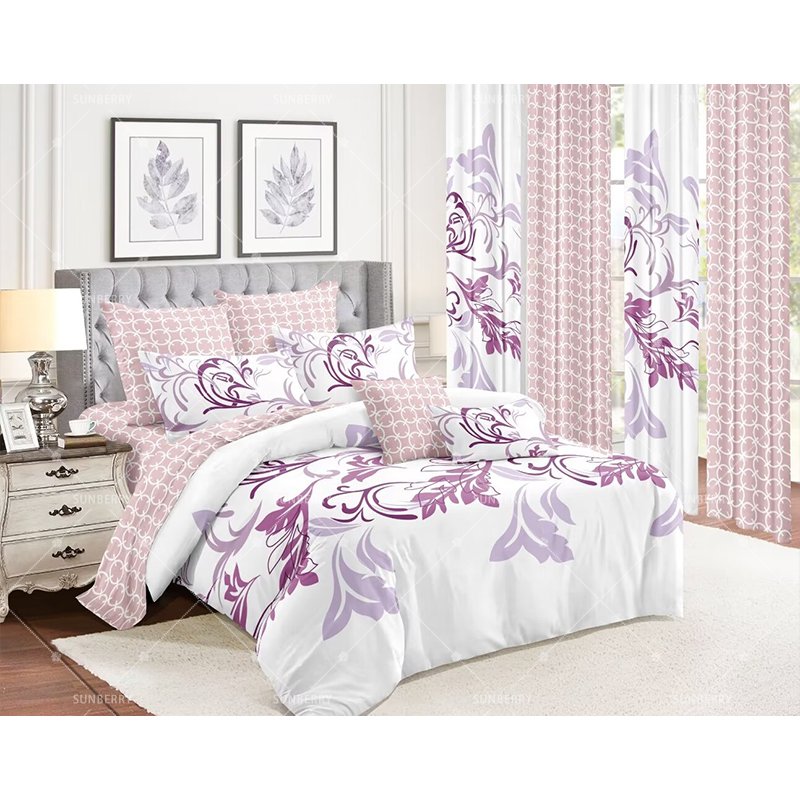 10PCS Printed Bedspread Set with Curtain Bed Sheet Bedding Set Queen Size Cotton Filling Quilt Set for Home Use