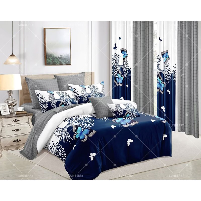 10PCS Printed Bedspread Set with Curtain Bed Sheet Bedding Set Queen Size Cotton Filling Quilt Set for Home Use