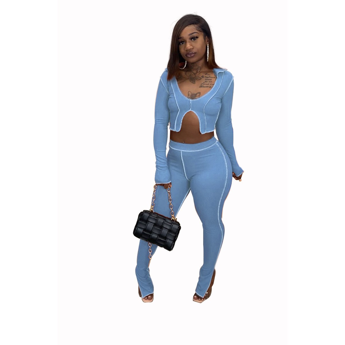 2 Piece Pants Sets Women Outfits Fall Solid Drawstring Crop Top and Leggings Set Sexy Club Outfits for Women Matching Sets