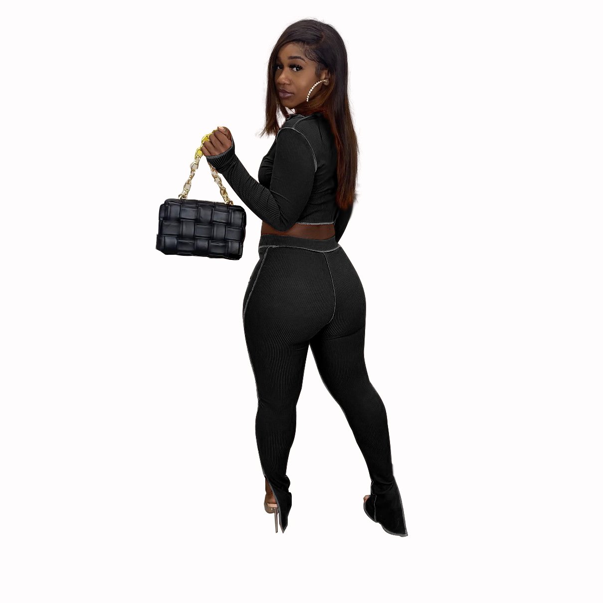 2 Piece Pants Sets Women Outfits Fall Solid Drawstring Crop Top and Leggings Set Sexy Club Outfits for Women Matching Sets