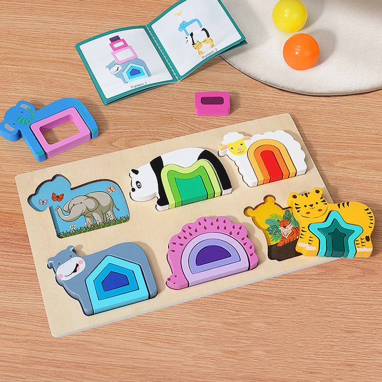Early Learning Wooden Shape Matching Game Kids Montessori Color Cognitive Toys Toddler Educational Creative Animal Jigsaw Puzzle
