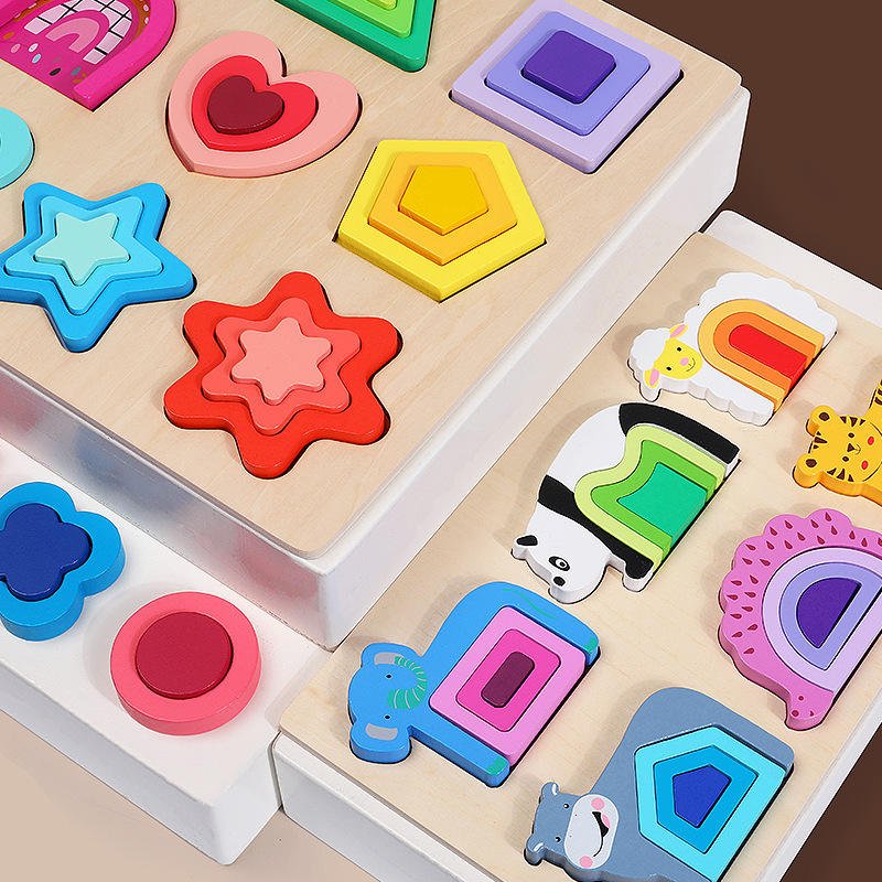 Early Learning Wooden Shape Matching Game Kids Montessori Color Cognitive Toys Toddler Educational Creative Animal Jigsaw Puzzle