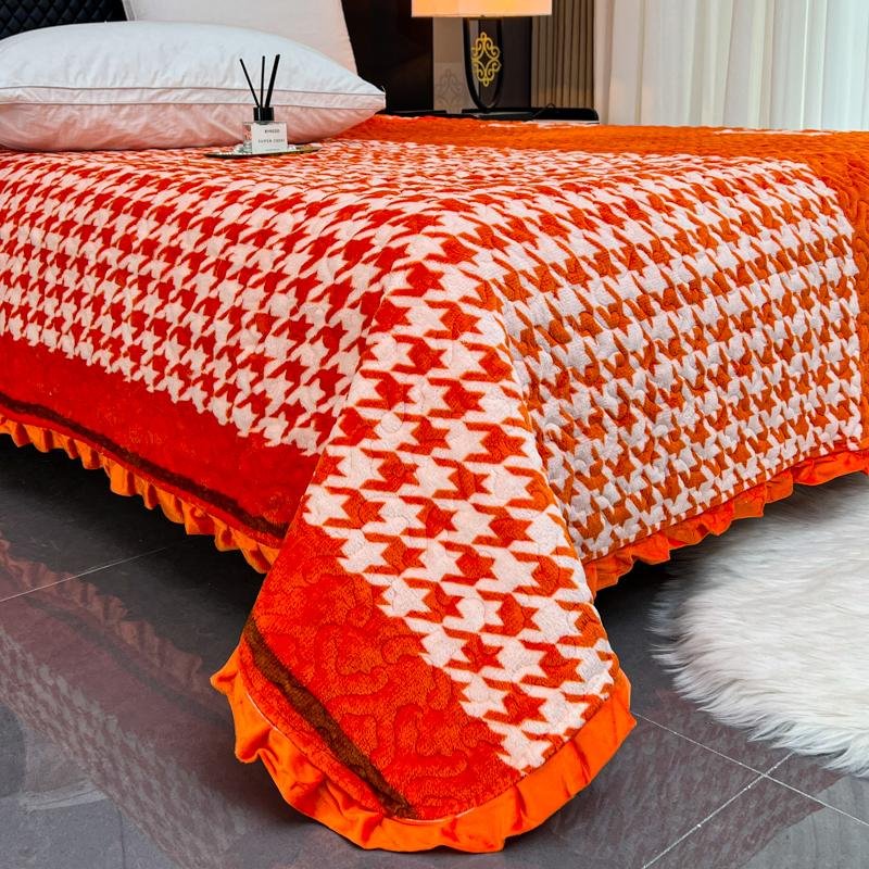 Bedding Set 2024 new printed milk velvet lace with cotton bed cover houndstooth