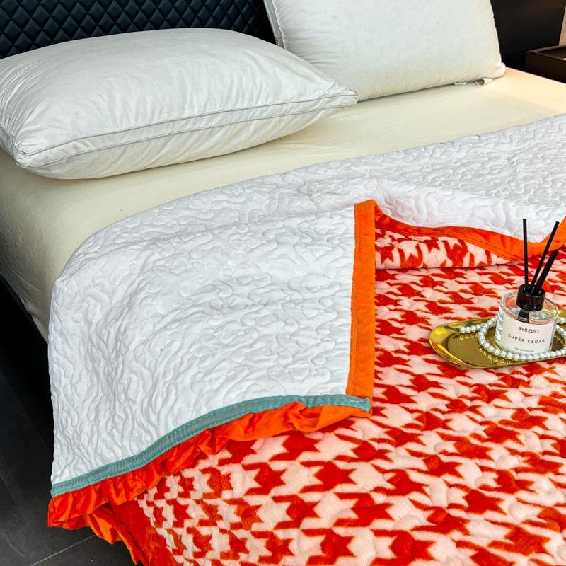Bedding Set 2024 new printed milk velvet lace with cotton bed cover houndstooth