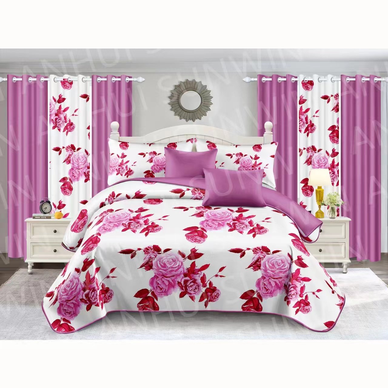 Wholesale Bedding Sets with Matching Curtains 25 Pieces Curtain Bedding Set Bedspread Set Queen Size for Home Use