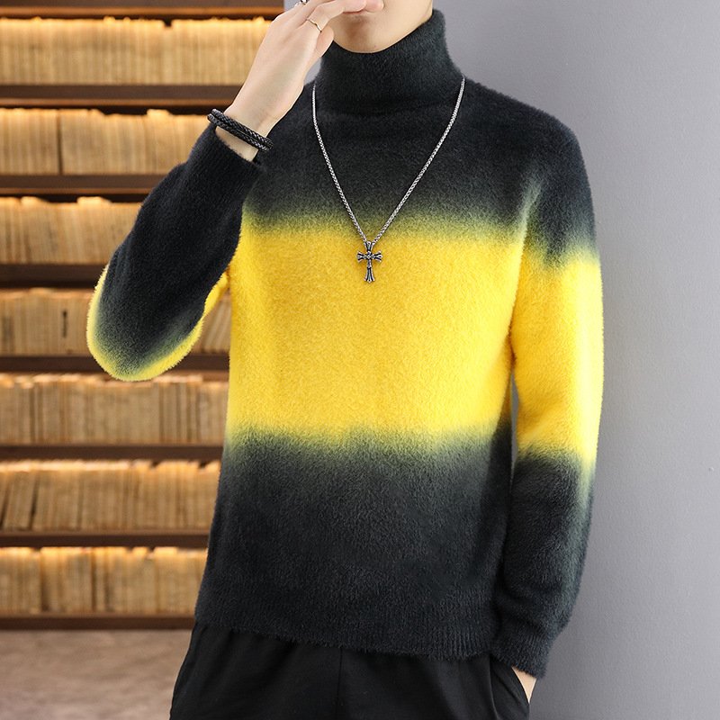 Autumn and winter 2024 new men's turtleneck matching color trend gradient change sweater base sweater