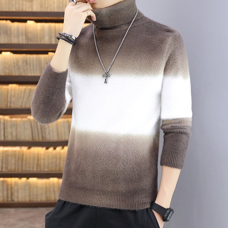 Autumn and winter 2024 new men's turtleneck matching color trend gradient change sweater base sweater