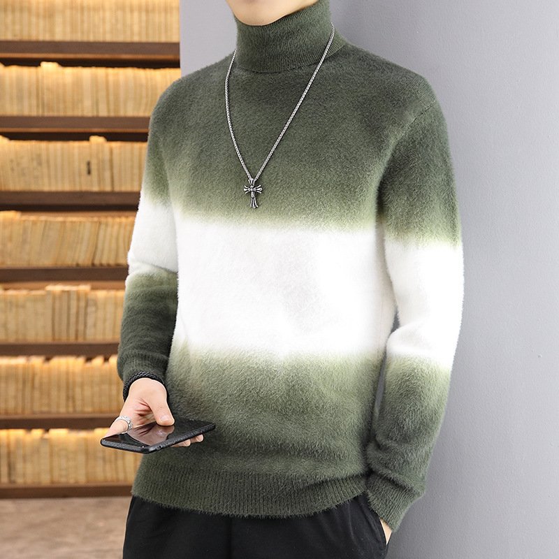 Autumn and winter 2024 new men's turtleneck matching color trend gradient change sweater base sweater