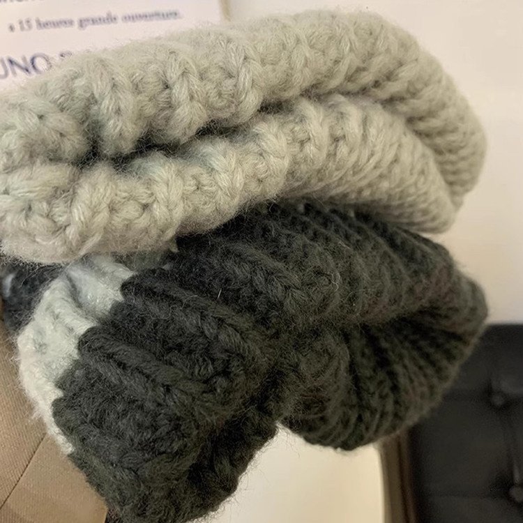 Vintage knit color matching cold hat women's winter temperament hat big head circumference thick woolen hat show small face