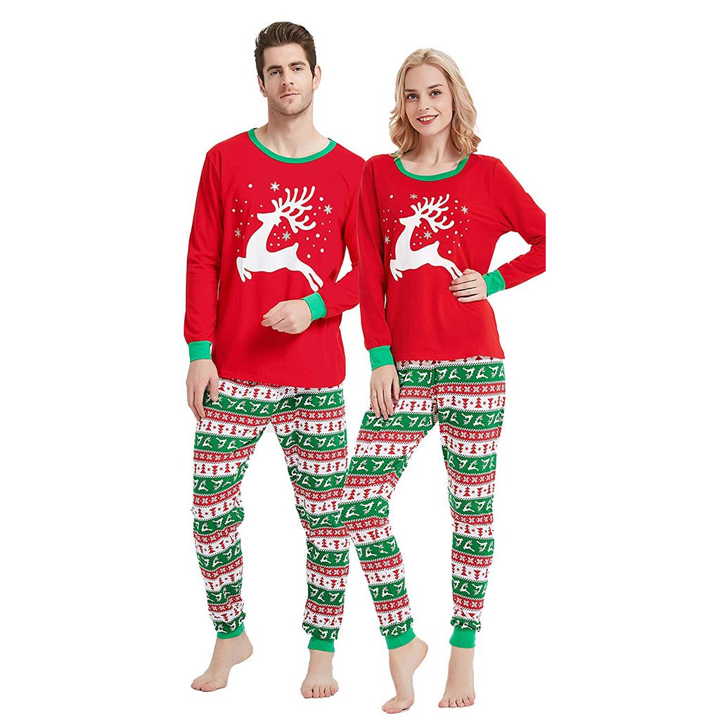 New Arrival Christmas Family Pajamas Sets Matching Christmas Pajamas with Deer Printed Plaid Pants Sleepwear