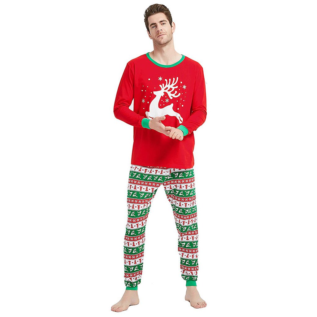 New Arrival Christmas Family Pajamas Sets Matching Christmas Pajamas with Deer Printed Plaid Pants Sleepwear