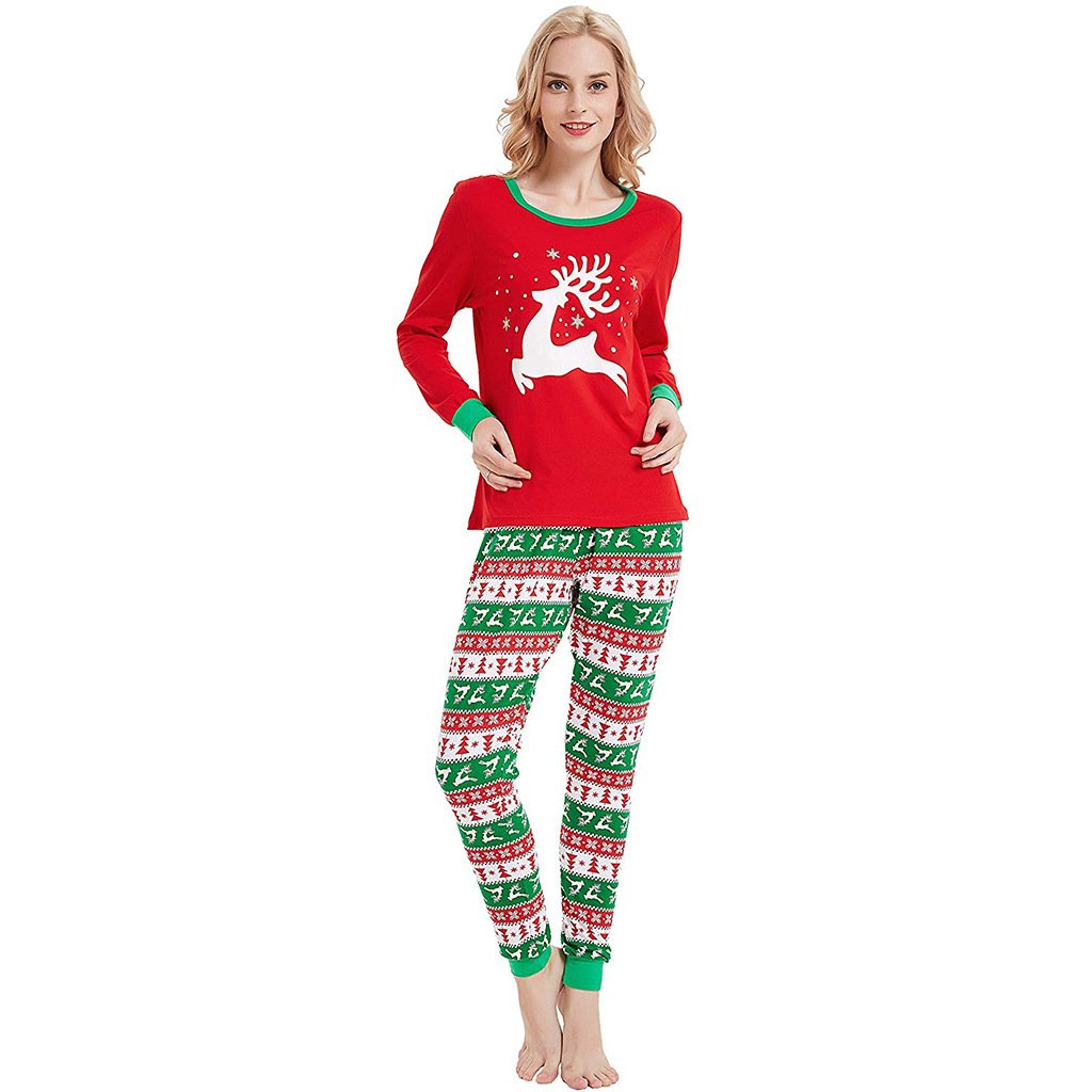 New Arrival Christmas Family Pajamas Sets Matching Christmas Pajamas with Deer Printed Plaid Pants Sleepwear