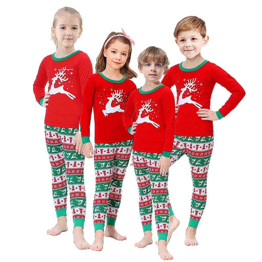 New Arrival Christmas Family Pajamas Sets Matching Christmas Pajamas with Deer Printed Plaid Pants Sleepwear