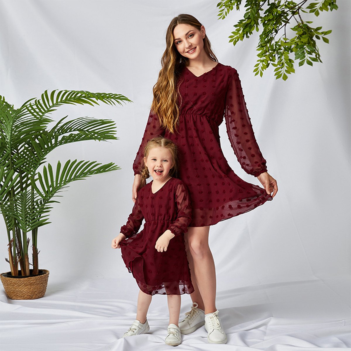 vendor children clothing Chiffon Long Sleeve matching dress mom and baby matching outfits