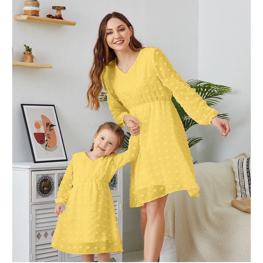 vendor children clothing Chiffon Long Sleeve matching dress mom and baby matching outfits