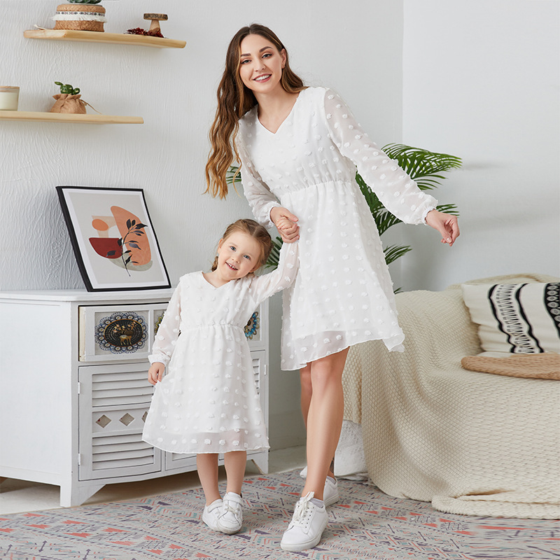 vendor children clothing Chiffon Long Sleeve matching dress mom and baby matching outfits