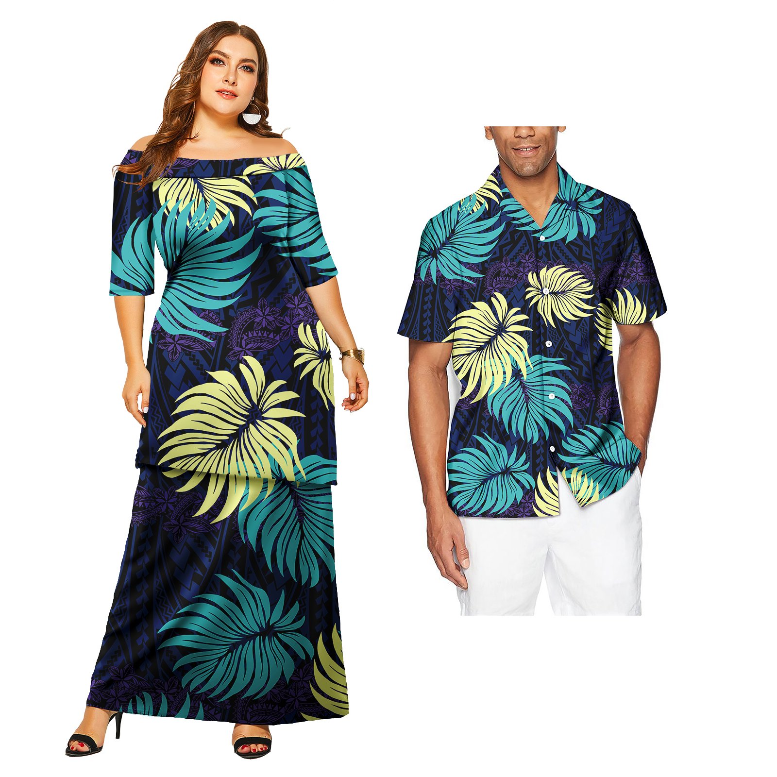 Lovers Matching Couples Clothes Outfit Sets Tattoo Tribal His And Hers Clothes Polynesian Women's Dress Matching Men's Shirts