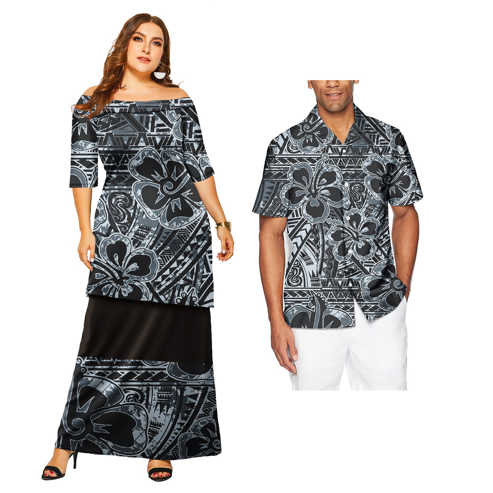 Lovers Matching Couples Clothes Outfit Sets Tattoo Tribal His And Hers Clothes Polynesian Women's Dress Matching Men's Shirts
