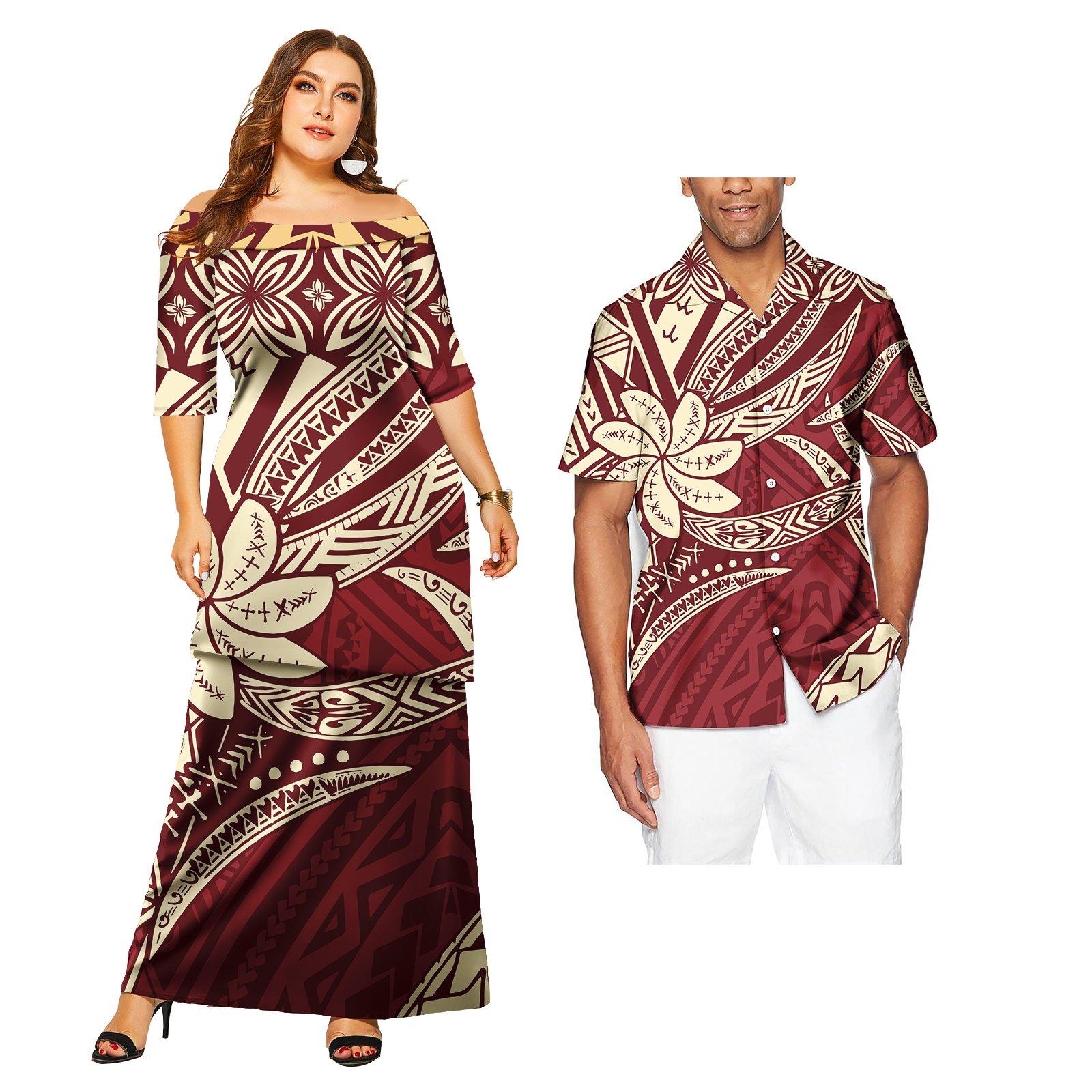 Lovers Matching Couples Clothes Outfit Sets Tattoo Tribal His And Hers Clothes Polynesian Women's Dress Matching Men's Shirts