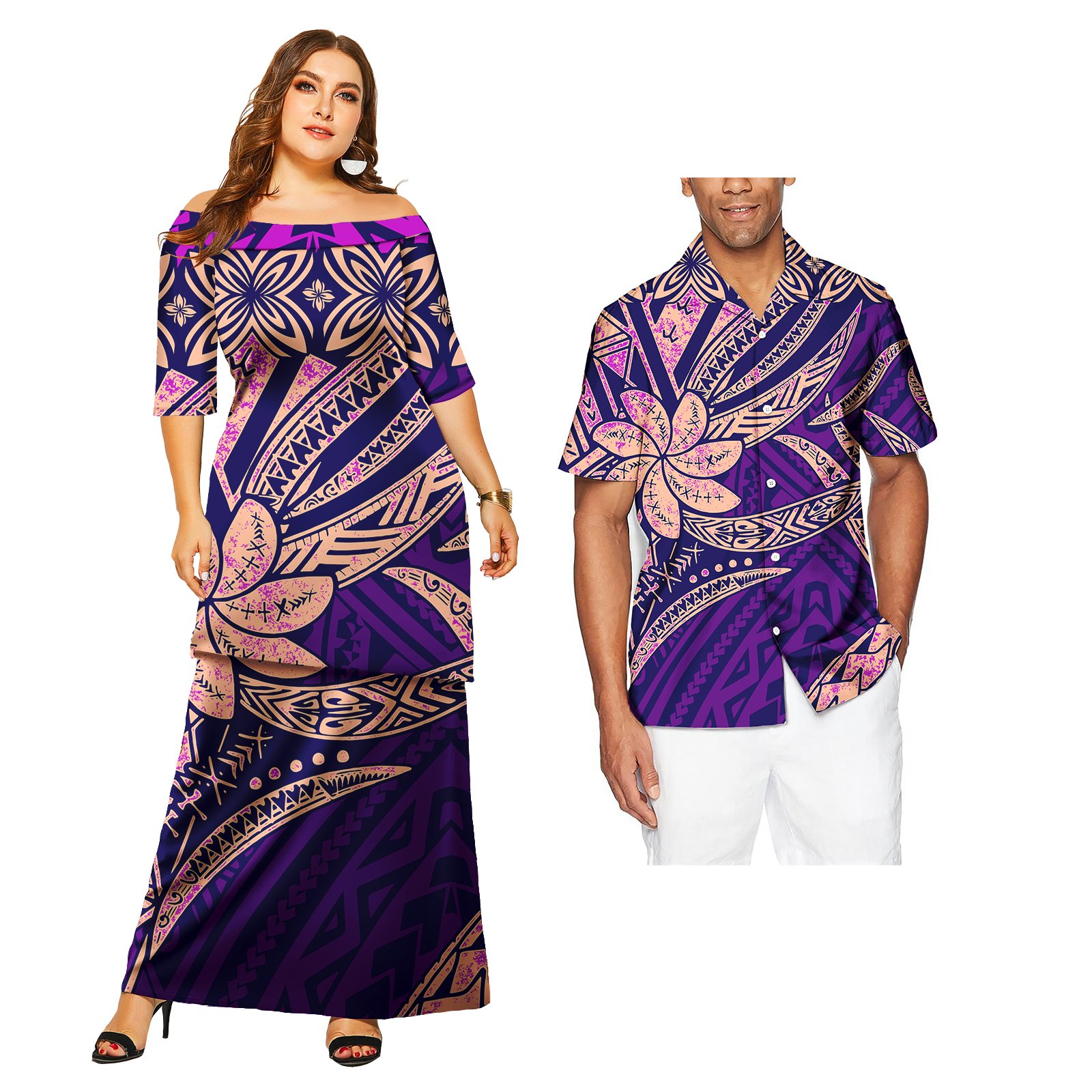 Lovers Matching Couples Clothes Outfit Sets Tattoo Tribal His And Hers Clothes Polynesian Women's Dress Matching Men's Shirts