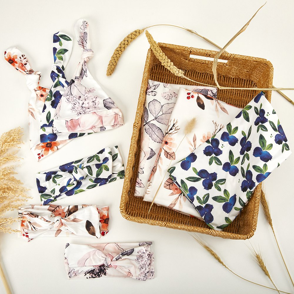 Milk Silk Elastic Newborn Receiving Blanket Super Soft Baby Swaddle with Matching Hat and Headband Bow
