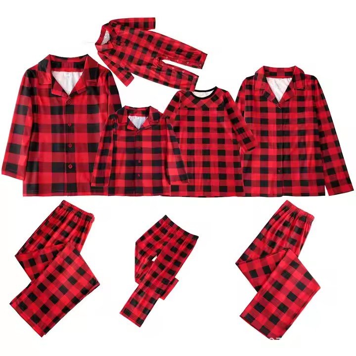 Good quality Cotton Wholesale 2 piece Xmas Pjs Red Christmas Plaid Pajamas Matching Family Christmas Pajamas Sets