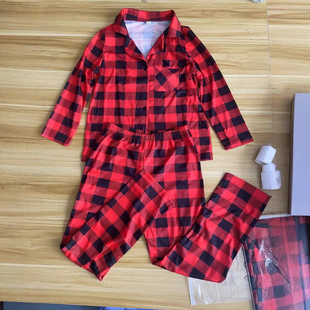 Good quality Cotton Wholesale 2 piece Xmas Pjs Red Christmas Plaid Pajamas Matching Family Christmas Pajamas Sets