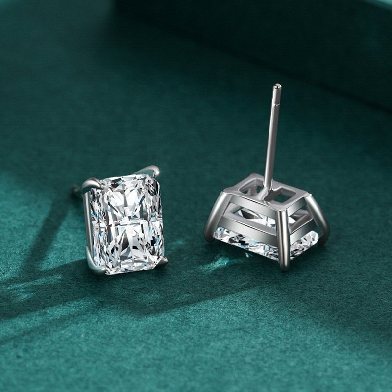 2024 Trendy Jewelry S925 Sterling Silver baguette CZ Bling Crystal Earrings Rectangle Cubic Zircon Stud Earrings