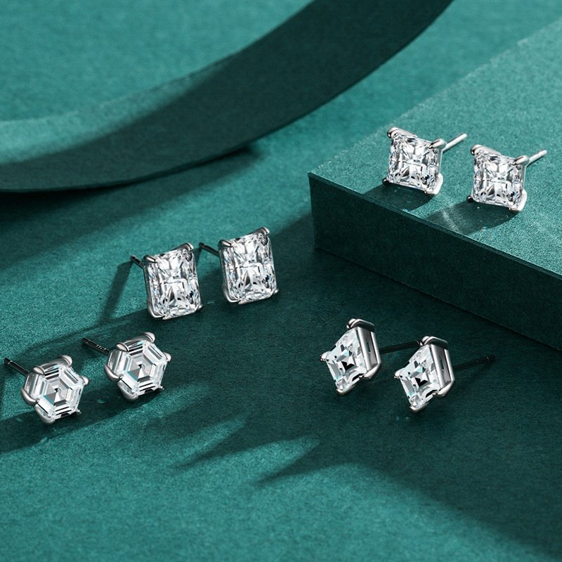 2024 Trendy Jewelry S925 Sterling Silver baguette CZ Bling Crystal Earrings Rectangle Cubic Zircon Stud Earrings