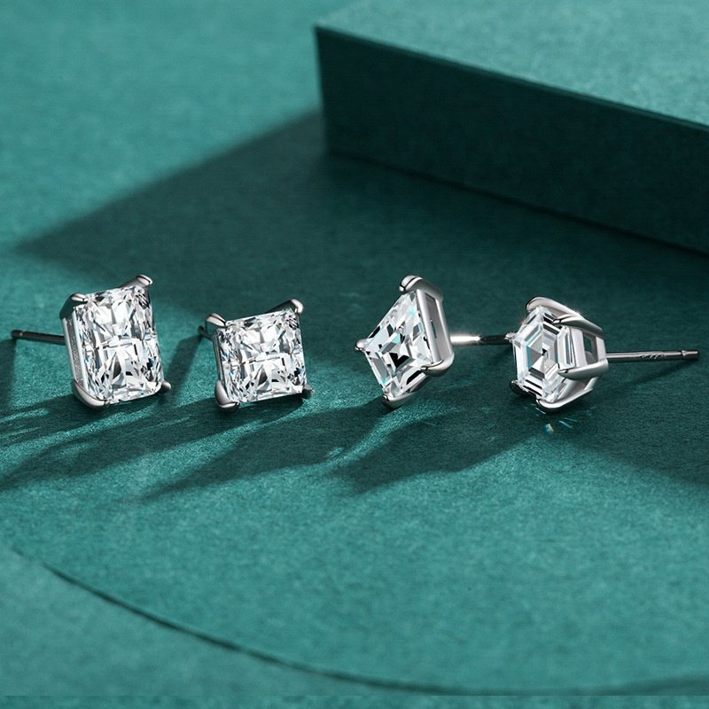 2024 Trendy Jewelry S925 Sterling Silver baguette CZ Bling Crystal Earrings Rectangle Cubic Zircon Stud Earrings