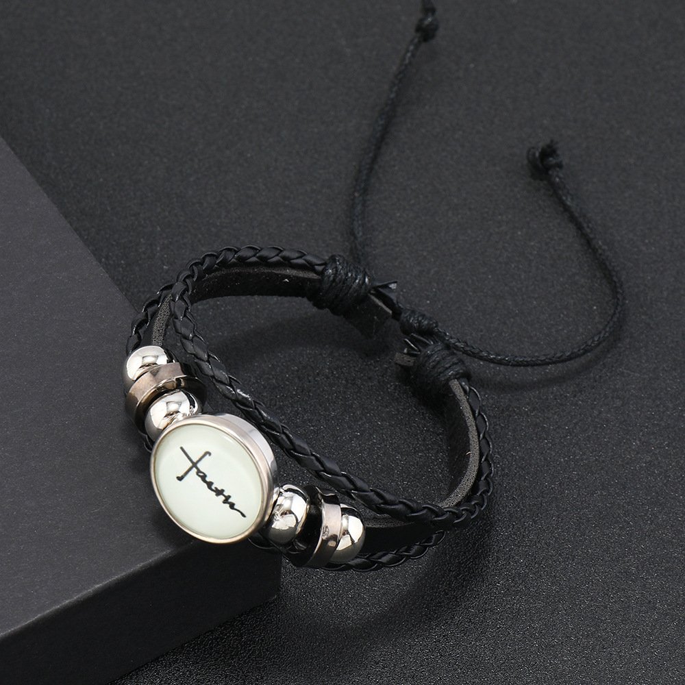 Manufacturer Christian Faith Cross Charm Long Distance Matching Bracelet Men's Genuine Leather Couple Bracelet for Women