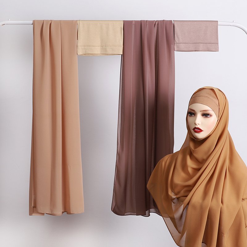 Fashion Matching Color Undercap with Scarf Chiffon Hijab Muslim Hijabs Inner and Scarves for Women