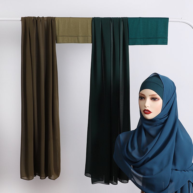 Fashion Matching Color Undercap with Scarf Chiffon Hijab Muslim Hijabs Inner and Scarves for Women