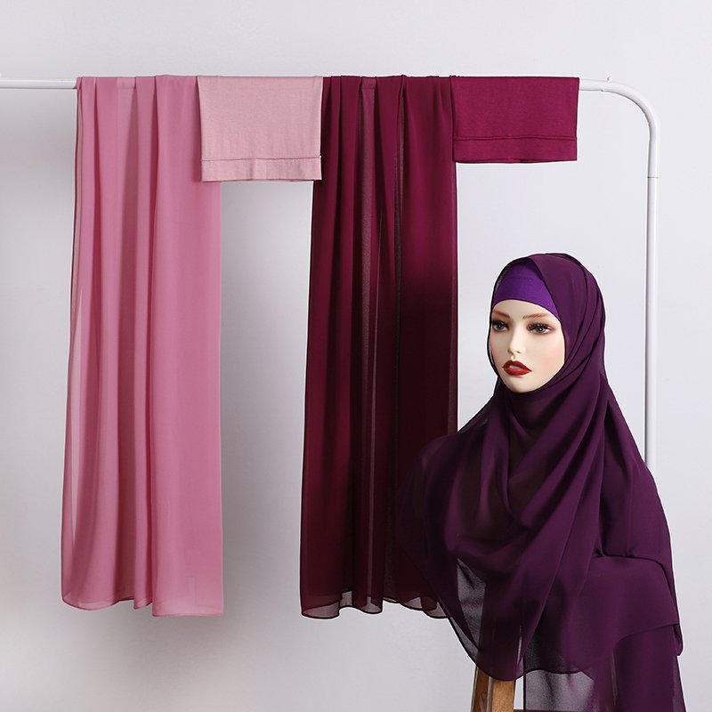 Fashion Matching Color Undercap with Scarf Chiffon Hijab Muslim Hijabs Inner and Scarves for Women