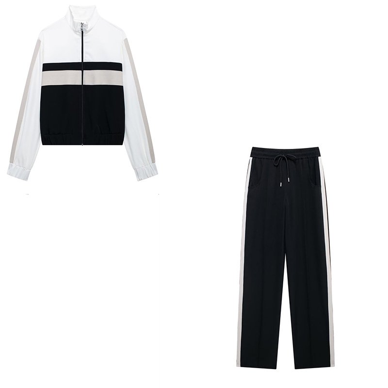 ZATRHMBM autumn new women's color matching zipper jacket 2024 fashion casual sportswear loose Female tops