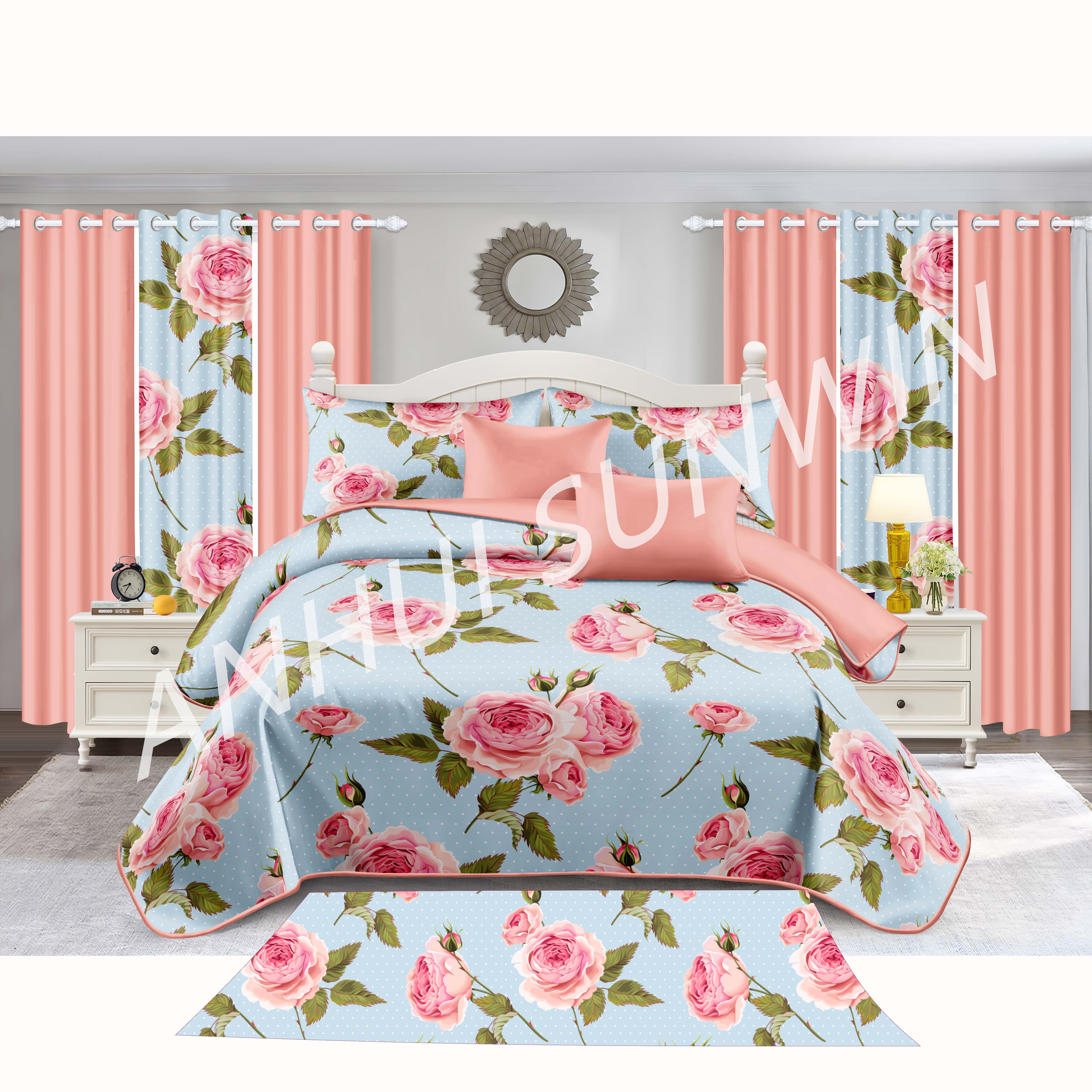 Cheap Wholesale Bedspread Set Printed Curtain Quilt Set 10pcs King Bedding Set with Matching Curtains