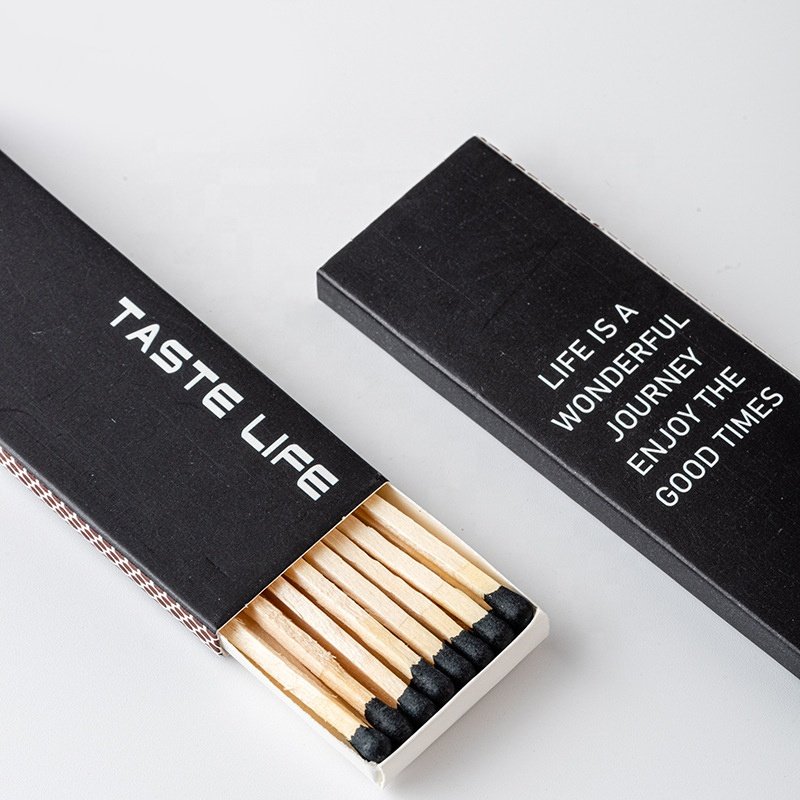 Custom logo long wooden matches in paper box Black Safety Allumettes candle Matchsticks decorative