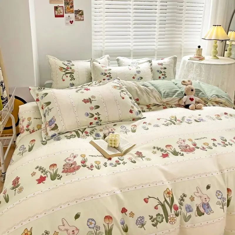 Printed Linen Quality Flax Home Linen Bed Sheet Beautiful Colorful Satin Polyester Hotel Bedding Set For Girls