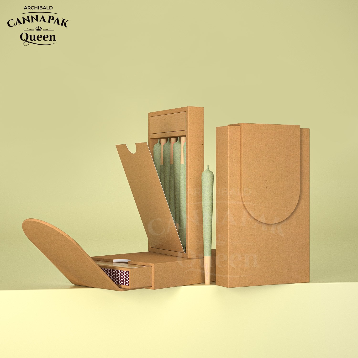 Archibald Professional Design Herb Packaging Cr Childproof Magnetic Flip Drawer Pre Roll Cones Boxes With Matchbox