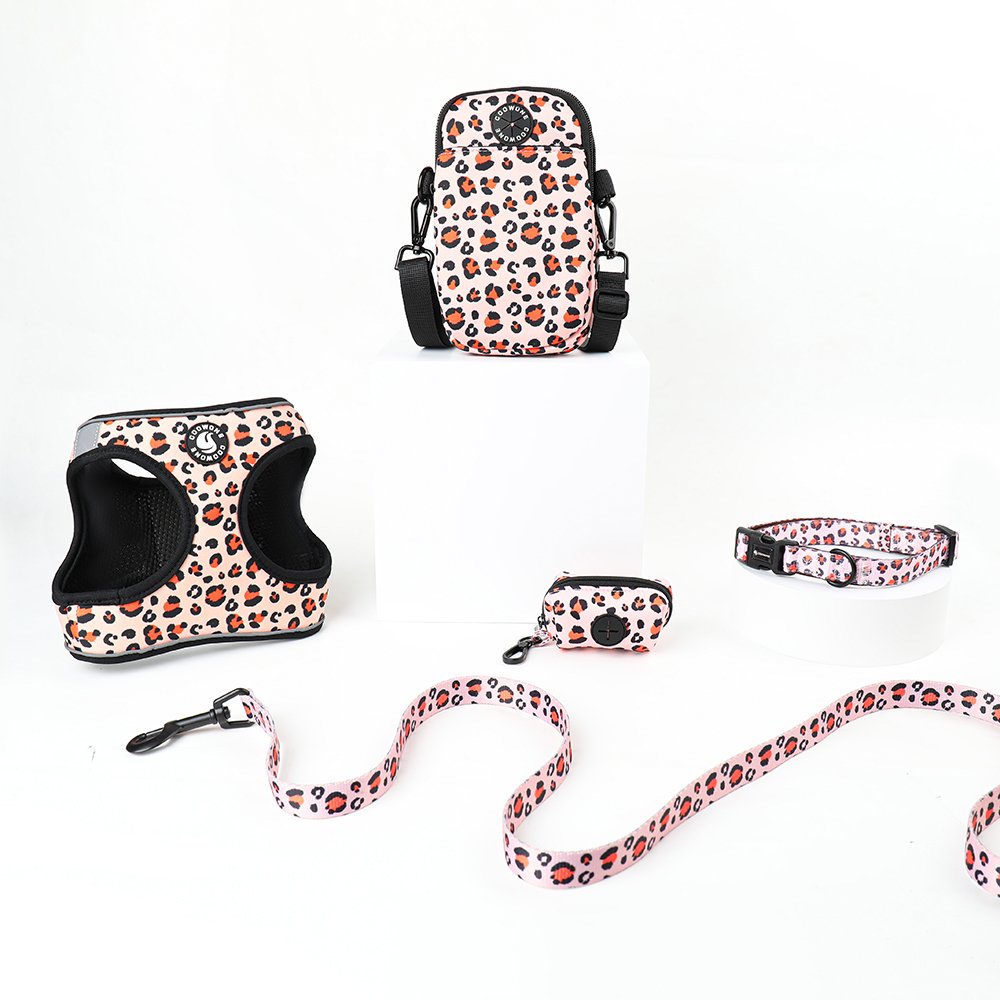 Ready To Ship Polyester Pet Dog Leash And Harness Set With Match Dog Collar Dog Poo Bag Holder