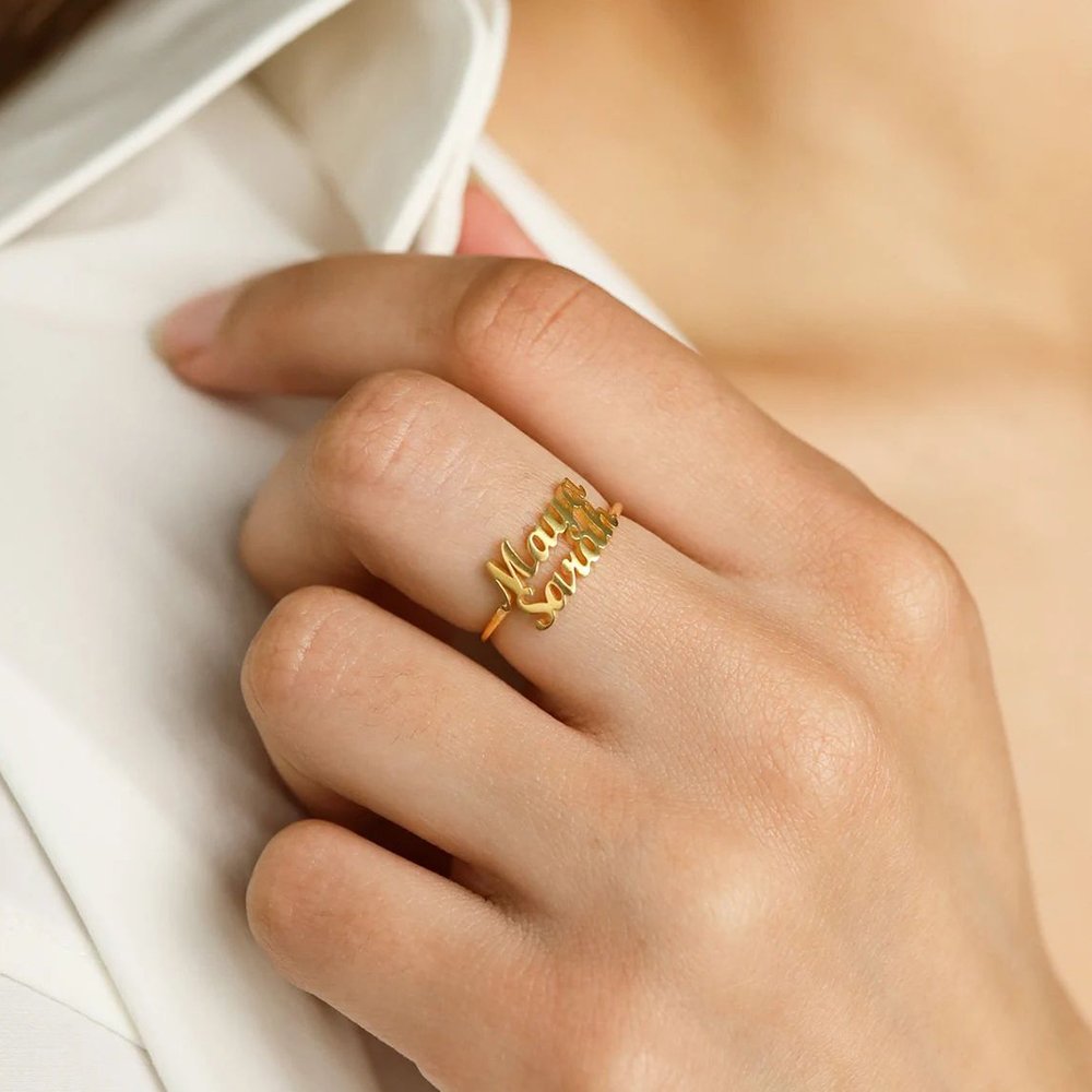 eManco Custom Name Ring Stainless Steel Trendy Personalized Gold Plated Letter Ring Jewelry For Women Men Kids Couple Gift