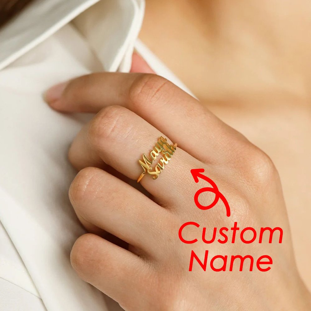 eManco Custom Name Ring Stainless Steel Trendy Personalized Gold Plated Letter Ring Jewelry For Women Men Kids Couple Gift