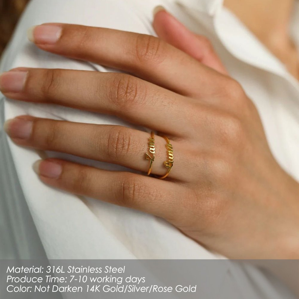 eManco Custom Name Ring Stainless Steel Trendy Personalized Gold Plated Letter Ring Jewelry For Women Men Kids Couple Gift