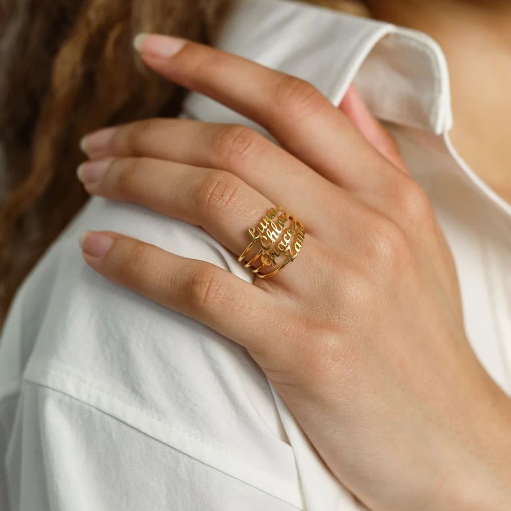 eManco Custom Name Ring Stainless Steel Trendy Personalized Gold Plated Letter Ring Jewelry For Women Men Kids Couple Gift