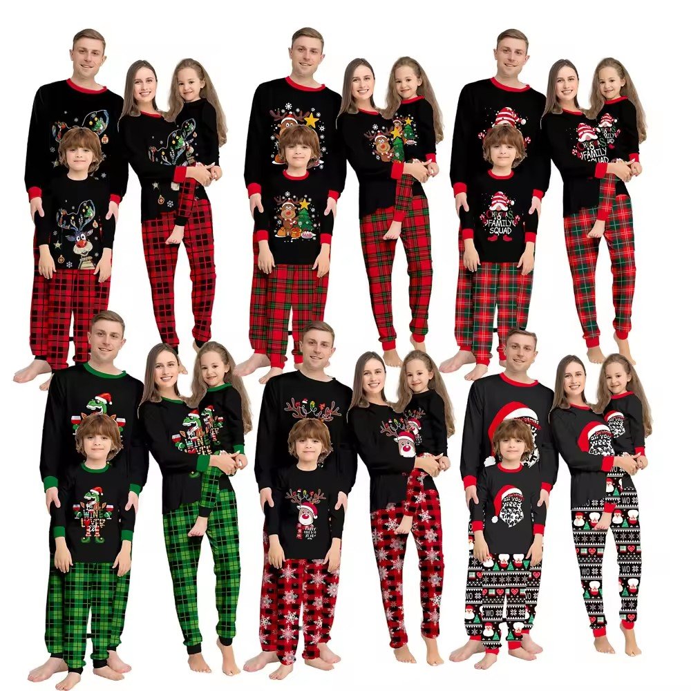 Christmas 2024 plus size Christmas clothes women men kids black santa Merry XMAS PJS Matching Christmas Pajamas for family