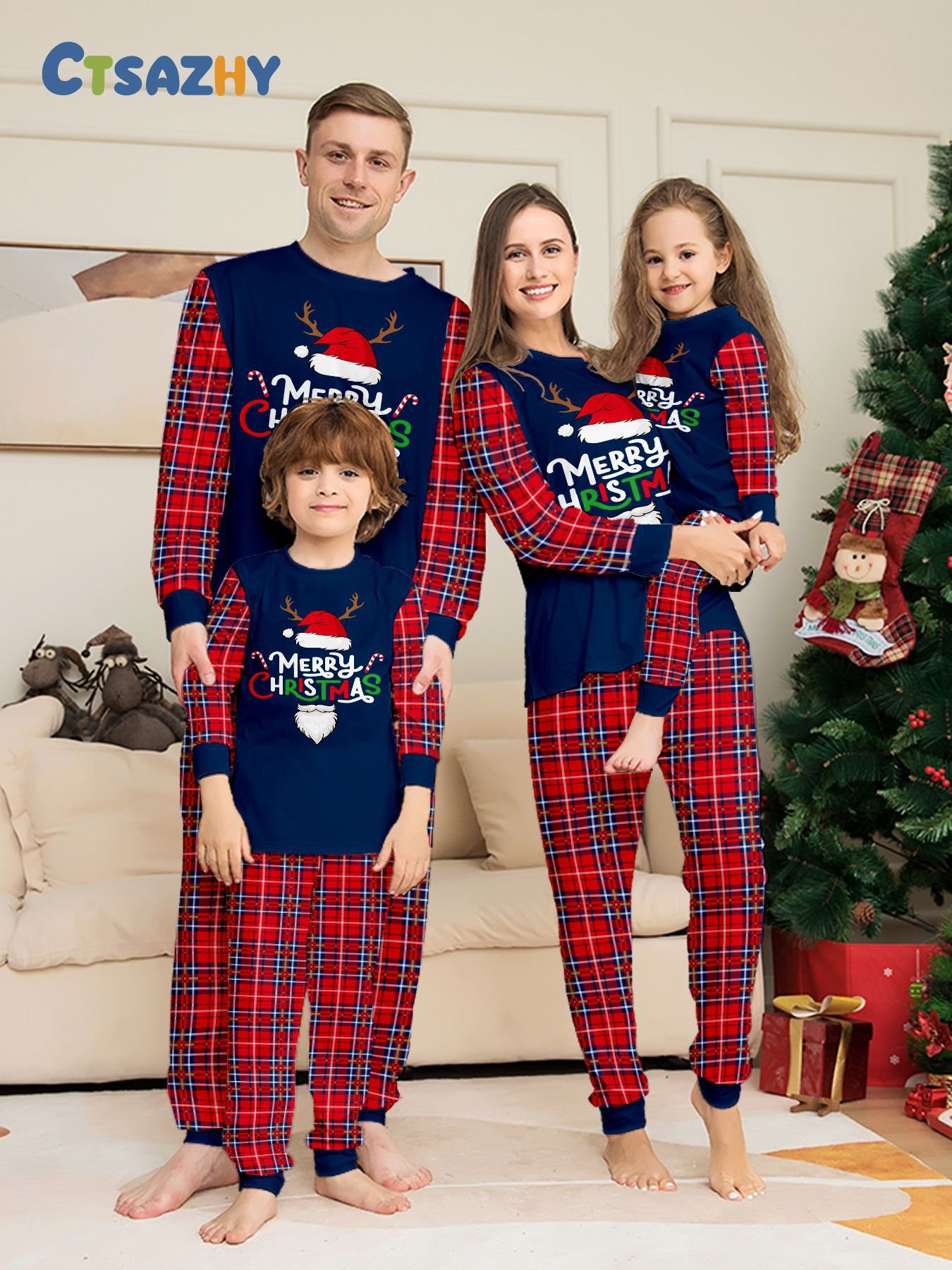 Christmas 2024 plus size Christmas clothes women men kids black santa Merry XMAS PJS Matching Christmas Pajamas for family
