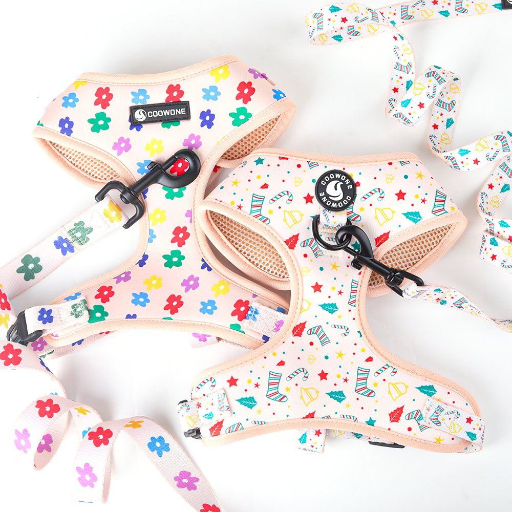 Popular Dog Products Neoprene Dog Harness Set with Matching Dog Collar Leash Bow Tie and Bandana Set